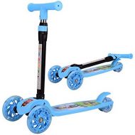 HYRL Kinder Scooter, Faltbare tragbare dreiradrige Roller hoehenverstellbar blinkende PU-Rader fuer Kleinkinder und Kinder,Blue