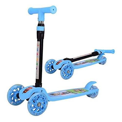  HYRL Kinder Scooter, Faltbare tragbare dreiradrige Roller hoehenverstellbar blinkende PU-Rader fuer Kleinkinder und Kinder,Blue