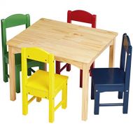 [아마존베스트]AmazonBasics Kids Wood Table and 4 Chair Set, Natural Table, Assorted Color Chairs