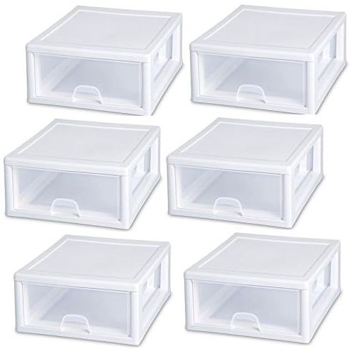  MRT SUPPLY 16-Quart Modular Stacking Storage Drawer Containers, 6 Pack with Ebook