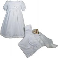 Little Things Mean A Lot 100% Cotton Girls Preemie Dress Christening Gown Baptism Set with Lace Hem