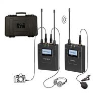 Comica CVM-WM300(C) Rechargeable Dual Wireless Lavalier Microphone System, 96-Channel UHF Metal Housing for DSLRSLR Cameras XLR Camcorder Broadcast(1TX+1RX)