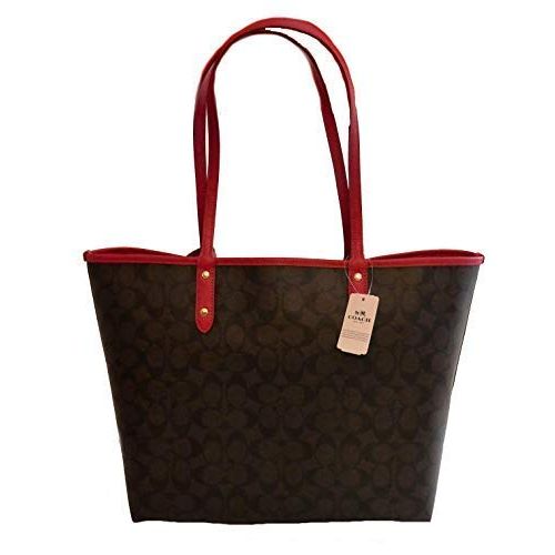  Coach Signature Reversible PVC City Large Tote Bag Handbag Brown / Red