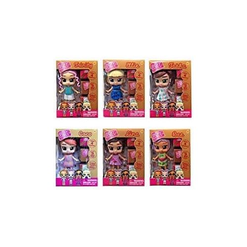  Doll Girls HOT Seller Boxy Girls Mini Set of 6 (Tasha, Trinity, Ellie, BEE, Coco & LINA) 3 Boxes to UNbox Each Boxy Girls Bonus Bling Clip-on Scented Lipgloss
