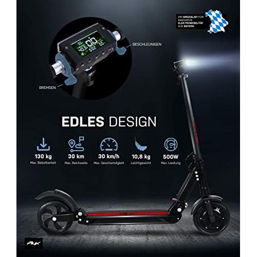  eFlux Lite One/Two Elektroroller Scooter - 500 Watt Motor - Bis 30 km/h - 30 Km Reichweite - Nur 10,8 Kg leicht - Klappbar - E-Scooter