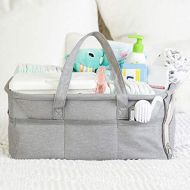 Baby Diaper Caddy Organizer by Kids N Such - Zipper Pocket - Large 15x12x7 Portable Diaper Holder Basket for Nursery or Car - 3 Insert Compartments - Grey Canvas Tote - Boy or Girl