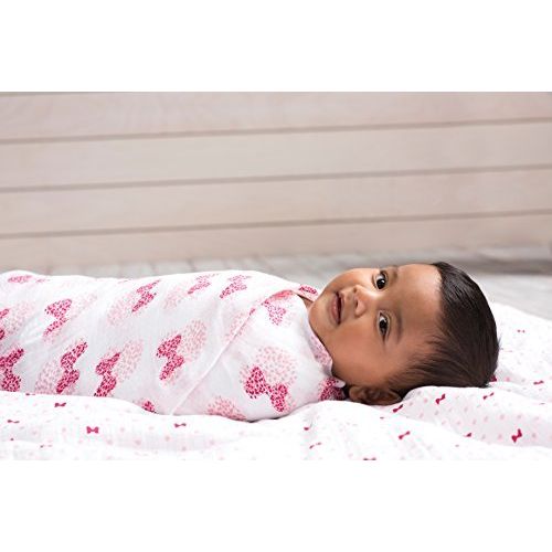  Aden aden by aden + Anais Disney Swaddle Baby Blanket, 100% Cotton Muslin, 44 X 44 inch, 4 Pack, Minnie Mouse