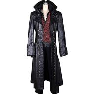 AGLAYOUPIN Adult Mens Black Gothic Leather Coat Costume Full Set Halloween