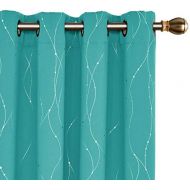 [아마존 핫딜] Deconovo Grommet Top Blackout Curtains Wave Line with Dots Foil Printed Light Blocking Window Draperies for Sliding Glass Door 52 x 84 Inch Turquoise 2 Panels