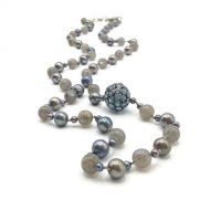 VAN DER MUFFINS JEWELS Blue Topaz Necklace | Long Layered Boho Statement Necklace | Handmade Gemstone Jewelry Gifts | 32 Inch