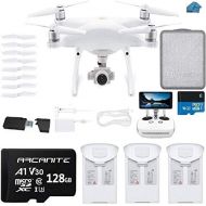 DJI Phantom 4 PRO Plus Drone with 1-inch 20MP 4K Camera KIT with Built in Monitor, 3 Total DJI Batteries, 2 64gb Micro SD Cards, Reader, Guards, Range Extender with Charging Hub