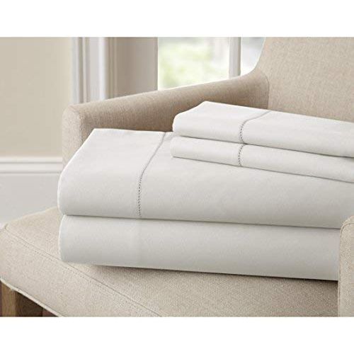  Amrapur Overseas | Ultra-Soft 1500 Thread Count 4-Piece Cotton Rich Solid Bed Sheet Set with Single Hem Stitch (White, King)