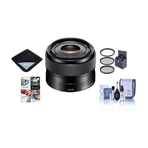 소니 Sony 35mm F1.8 OSS E-mount NEX Camera Lens - Bundle with Filter Kit (UVCPLND2), Lens Wrap, Cleaning Kit, Special Professional Software Package
