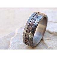 CrazyAss Jewelry Designs cool mens ring mixed metal, unique wedding band bronze silver, mens wedding ring two tone, mens engagement ring wood grain, bronze anniversary gift
