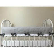 SuperiorCustomLinens Stone Grey Rail Cover w. Medium Grey Bows, White ruffle finish, Handmade Bumperless Crib Bedding Set, Neutral Baby Bedding Set, FREE SHIPPING