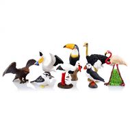 TOYMANY 8PCS Realistic Bird Animals Figurines, 2-4 Plastic Tropical Bird Figures Toy Set Includes Toucan,Ostrich,Owl,Flamingo, Educational Toy Cake Toppers Christmas Birthday Gift
