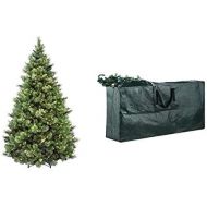 National Tree 7.5 Foot Carolina Pine Tree with Flocked Cones and 750 Clear Lights, Hinged (CAP3-306-75) & Elf Stor Premium Green Christmas Tree Bag Holiday Extra Large for up to 9