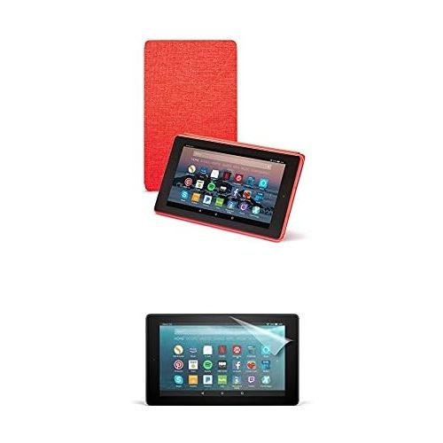  Amazon Cover (Punch Red) and Screen Protector (Clear) for Fire 7 Tablet (7th Generation, 2017 Release)