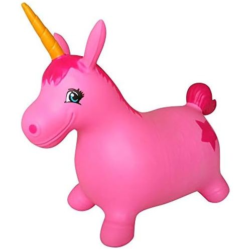  [아마존베스트]AppleRound Unicorn Bouncer with Hand Pump, Inflatable Space Hopper, Ride-on Bouncy Animal (Pink)