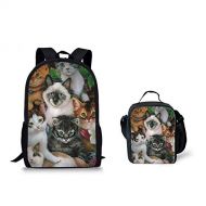 INSTANTARTS 16 Inch Backpack Kitten Lunch Bag Set Elementary School Satchel Bookbag