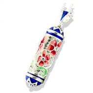 Enamel Jewelry Boutique Judaica Jewelry Pendant Mezuzah Necklace Solid Sterling Silver Enameled Pendant Red Bouquet Blue Stars of David Bat Mitzvah Gift Jewish Gifts