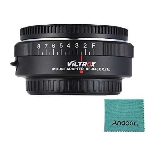  VILTROX Viltrox NF-M43X 0.71X Lens Mount Adapter Ring Focal Reducer Speed Booster 8 Aperture Manual Focus for Nikon G D Lens to use for Micro Four Thirds M43 Camera