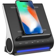 Azpen Wireless Charging Pad Docking Station LED Bluetooth Speaker AZPEN D100 Super Bass Stereo Subwoofer with Multi USB Ports for Android