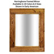 Renewed Decor & Storage Herringbone Reclaimed Wood Framed Over Sink Mirror, Available in 4 Sizes and 20 Stain colors: Shown in Early American - Bathroom Vanity - Large Framed Mirrors - Rustic Bathroom Dec