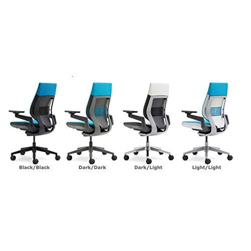  Rivet Steelcase Gesture Office Chair - White Elmosoft Leather, High Seat Height, Wrapped Back, Dark on Dark Frame, Polished Aluminum Base