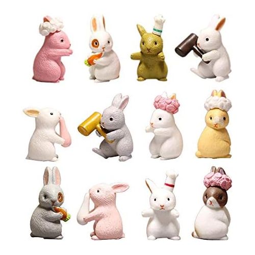  HanYoer 12 pcs Lovely Rabbits Animal Characters Toys Figurines Playset, Garden Cake Decoration, Cake Topper