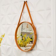 ZCJB Vanity Mirror,Skin Belt Decoration Round Entrance Make Up Bathroom Wall Mount Hanging Mirror Orange (Size : E)