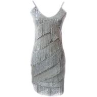George Jimmy Latin Rumba Cha,cha Dance Skirt Sequins Fringed Costume Dance Dress,Gray