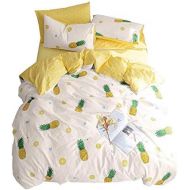 [아마존베스트]BuLuTu Pineapple Kids Duvet Cover Twin Cotton Cream White,Reversible Yellow Geometric 3 Pieces Lightweight 100% Cotton Bedding Sets,1 Twin Duvet Cover + 2 Pillow Shams,No Comforter