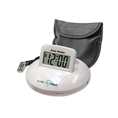  Sonic Alert Sonic Bomb Digital Travel Alarm Clock with Sonic Shaker Bed Vibrating Feature, 90 DB Extra-Loud Alarm, Bonus FREE Travel Case with Pillow Strap & Batteries Included