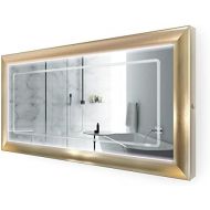 Krugg LED Lighted 60 Inch x 30 Inch Bathroom Gold Frame Mirror w/Defogger