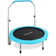 SereneLife Springless Sports Adult Size Trampoline - 33.8” Foldable Spacesaver Heavy Duty Jumping Mat Rebounder for Adults wPadded Frame Cover, 35” to 46” Adjustable Handrail, Carry Bag - Se