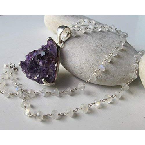  Belesas Amethyst Necklaces- Rainbow Moonstone Necklaces- Gemstone Necklaces- Birthstone Necklace- Statement Necklace- Chunky Necklace- Jewelry Gifts