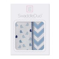 SwaddleDesigns SwaddleDuo, Chic Chevron, Blue, Set of 2, Cotton Muslin + Premium Cotton Flannel