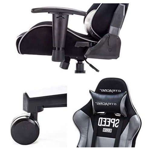  Gaming Chairs For Kids Or For Adults Or Teens-Black Gray PU Leather Metal Frame Ergonomic Perfect for Relaxing, Watching Movies, Listening to Music, Playing Games