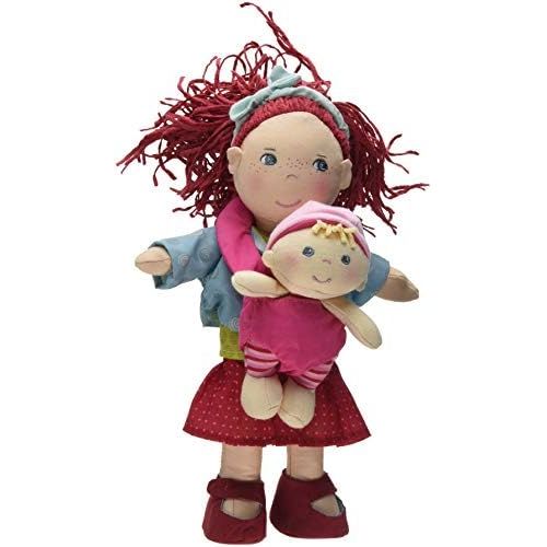  HABA Soft Doll Pair - 12 Rubina with Red Hair & Freckles and Removable Blonde Baby in Carrier
