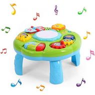 Style-Carry Learning Activity Table Baby Toys - Toddlers Educational Musical Desk Toys Piano Pat Drum Light Up Baby Infants (Green)