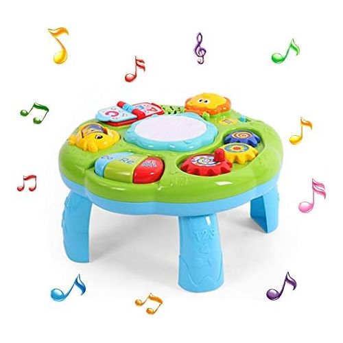  Style-Carry Learning Activity Table Baby Toys - Toddlers Educational Musical Desk Toys Piano Pat Drum Light Up Baby Infants (Green)