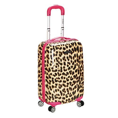  Rockland Safari Hardside Spinner Wheel Luggage, Magenta Leopard, Carry-On 20-Inch