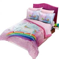 JORGES HOME FASHION INC NEW PRETTY COLLECTION UNICORN AND RAINBOW TEENS GIRLS REVERSIBLE COMFORTER SET 3 PCS QUEEN SIZE