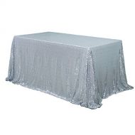 TRLYC Silver Sequin Tablecloth 90x156inches Rectangular Tablecloth Silver Glitter Tablecloth