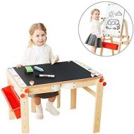 [아마존베스트]TOP BRIGHT Wooden Art Easel for Kids Art Table with Storage,Desk Kids Easel with Magnetic Chalkboard & White Board