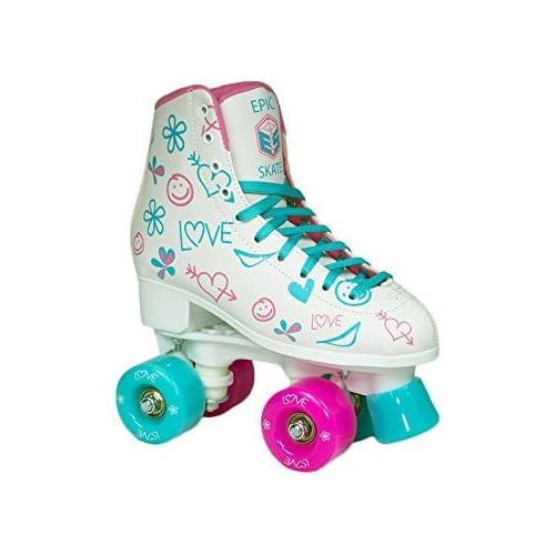  Epic Skates Epic Frost High-Top IndoorOutdoor Quad Roller Skates w2 pr of Laces (Pink & Blue) - Childrens