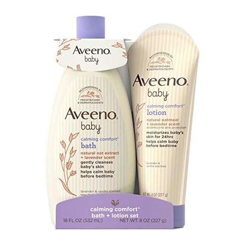  [아마존베스트]Aveeno Baby Calming Comfort Bath & Lotion Set with Natural Oat Extract, Lavender & Vanilla, 2 Items