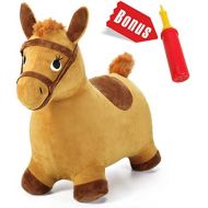 [아마존베스트]IPlay, iPlay, iLearn Yellow Hopping Horse, Outdoors Ride On Bouncy Animal Play Toys, Inflatable Hopper Plush Covered with Pump, Activities Gift for 3, 4, 5 Year Old Kids Toddlers Boys Gir