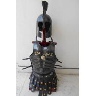 NAUTICALMART Muscel Armour Cuirass Black Antique Finish Halloween Costume with Troy Helmet